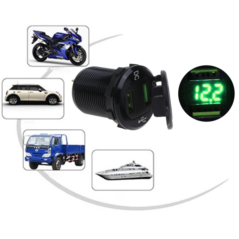 Tẩu Sạc Nhanh QC 3 0 USB 12 24V 18W Chống Nước Có Vôn Kế Cho Xe Tải