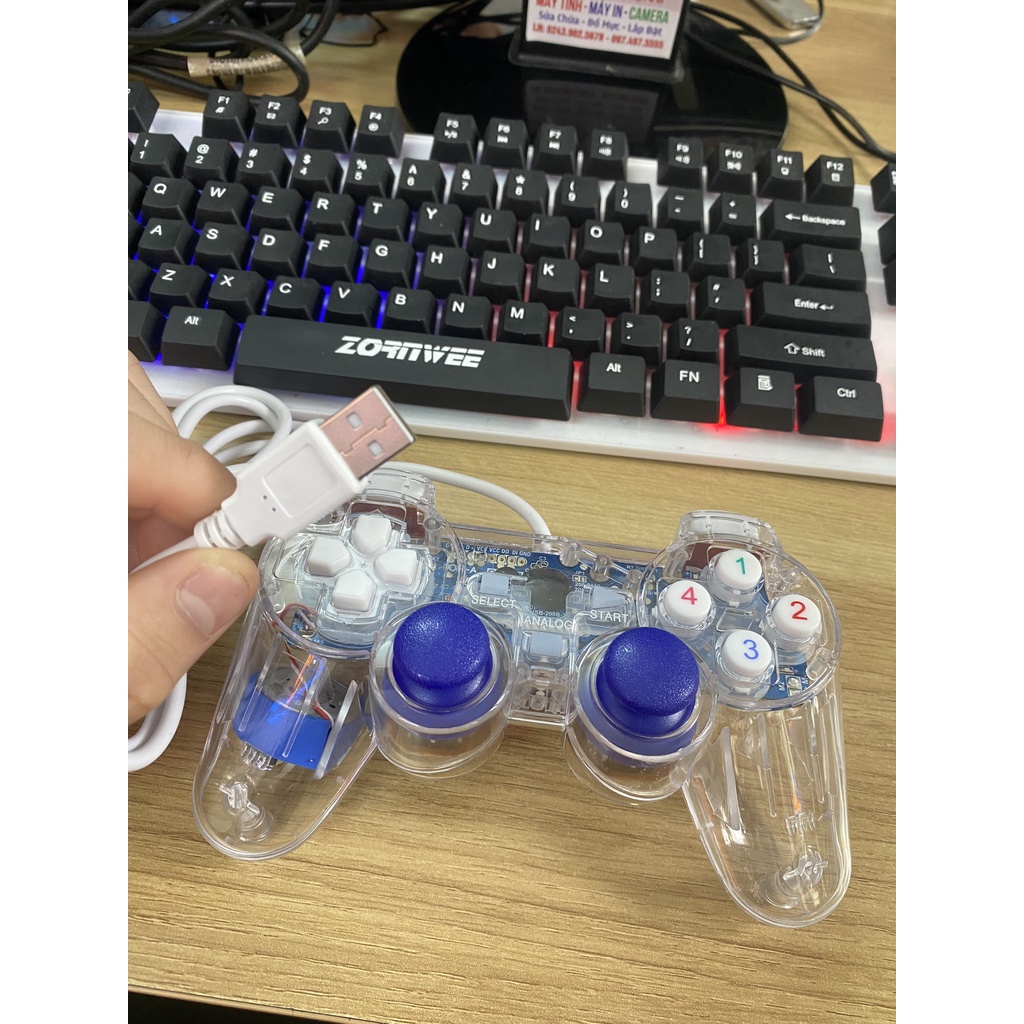 𝓒ó 𝓡𝓾𝓷𝓰 + 𝓛𝓮𝓭 Tay cầm chơi game PC Cổng USB Có Đèn Led + Rung Trong Suốt Ucom Chơi FO4, Genshin Impact, Pes 2022