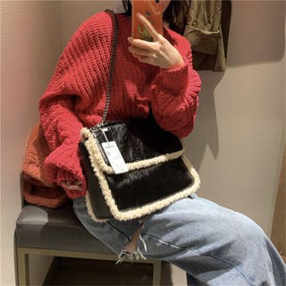 Găng Tay Thiết Kế Giản Dị Thời Trang❤Túi Xách Lông Cừu Phối Dây Xích Cỡ Lớn Thời Trang Retro 2020 Cho Nữ