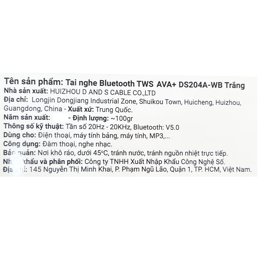 Tai nghe Bluetooth TWS AVA+ DS204A-WB - Chính hãng BH 12 tháng