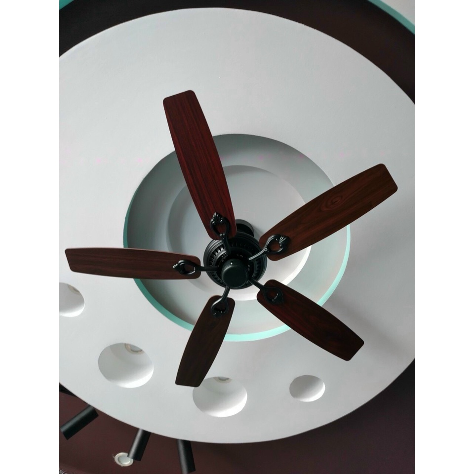 Quạt trần 5 cánh gỗ tân cổ điển Pháp khiển cầm tay 6 tốc độ mát,động cơ DC ứng dụng trang trí phòng khách,phỏng ngủ bếp
