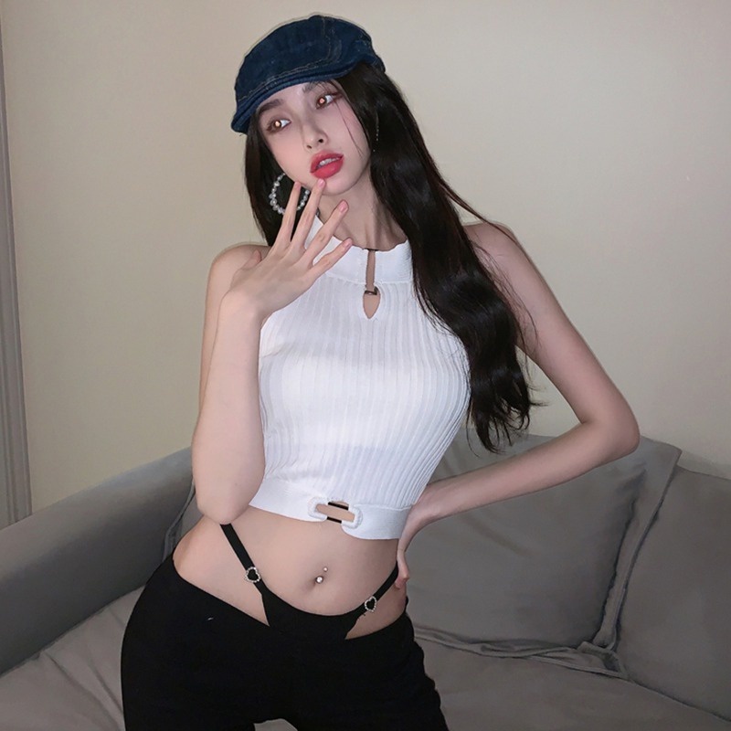 Áo Tank Top Dệt Kim Không Tay Màu Sắc Đơn Giản Cho Nữ