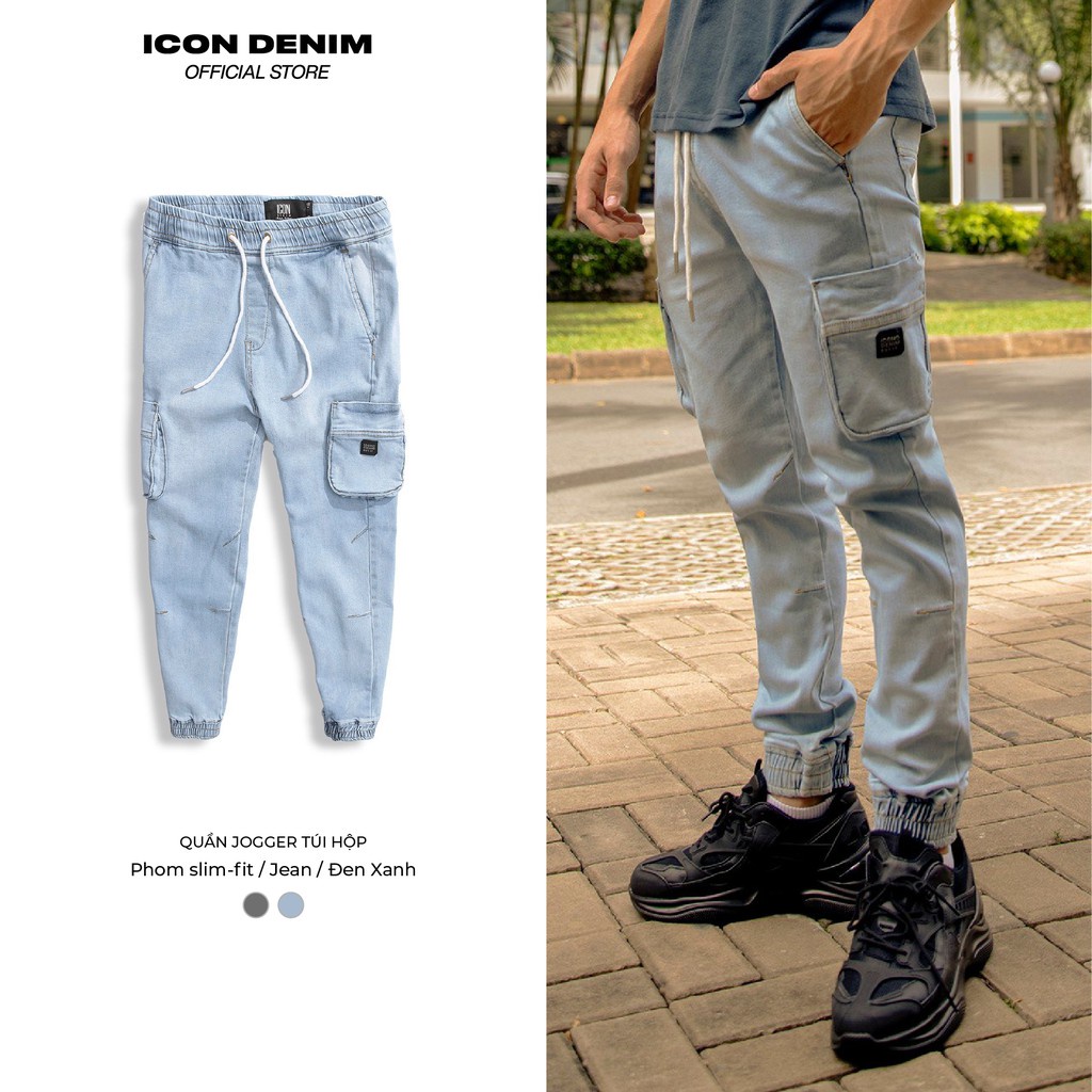 Quần Jogger Jean Nam ICON DENIM Túi Hộp Grey Wash