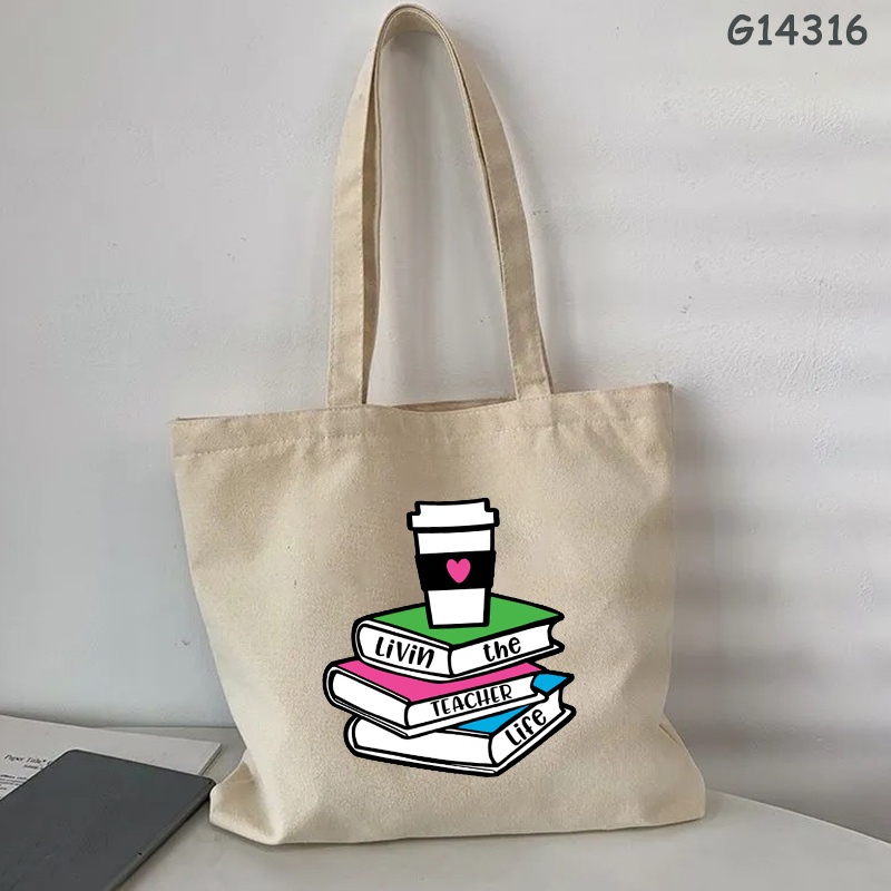 Túi vải nữ thời trang cầu vồng dành cho nữ Túi Tote ngày nhà giáo Túi đeo vai nữ Túi sách học sinh Bgas
