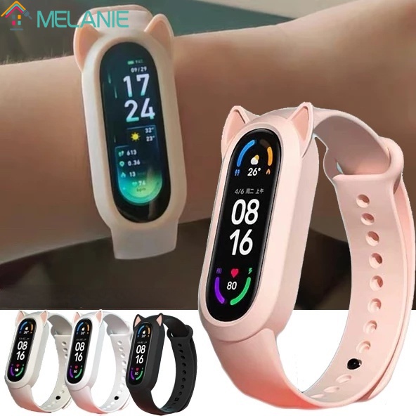 Dây đeo đồng hồ bằng silicon hình tai mèo bảo vệ cho Xiaomi Mi Band 3 4 5 và 6