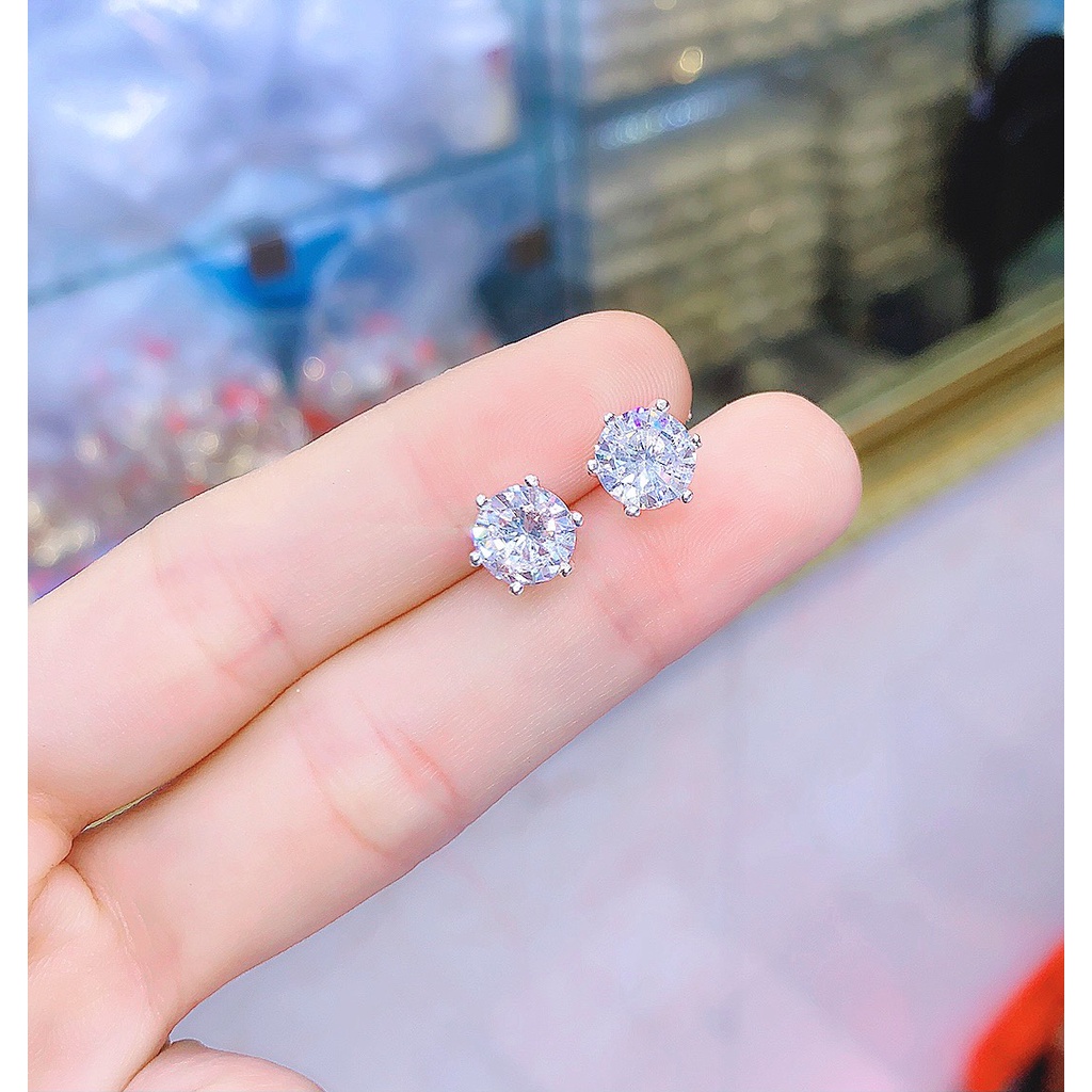 Bông tai nụ đá 6 chấu bạc ta,Khuyên tai bạc nụ đá nhiều size -Minh Tâm Jewelry
