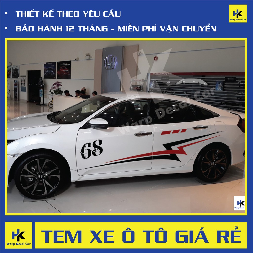 Tem xe civic dán 2 bên sườn - tem xe ô tô giá rẻ hà nội