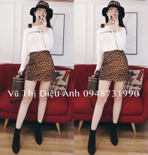 Set Áo lệch vai kèm Chân váy da beo (2 màu ảnh thật)