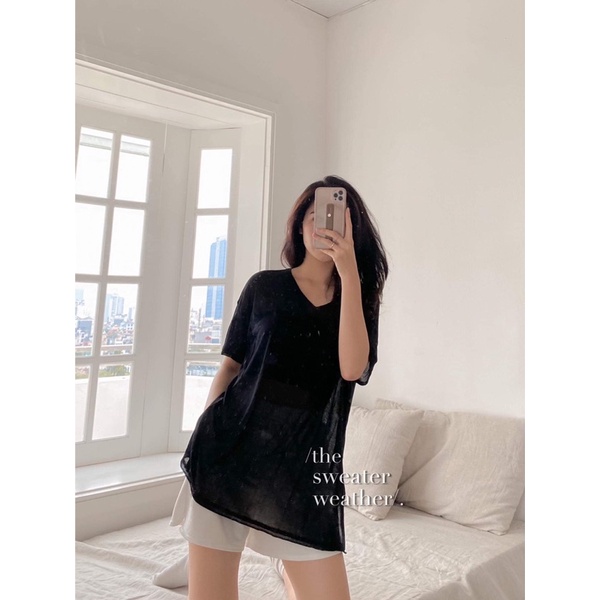Áo cổ V len lưới mỏng mongtoghi ( Ảnh thật ) | BigBuy360 - bigbuy360.vn