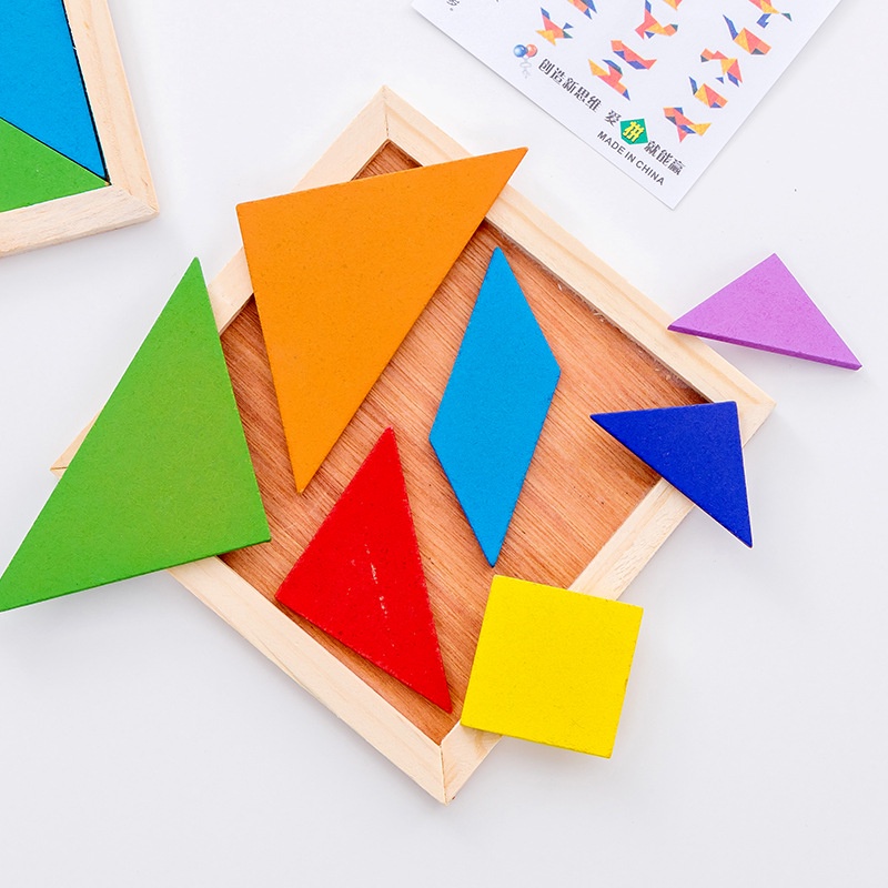Đồ chơi xếp hình Tangram tranh ghép gỗ 7 miếng trong hộp vuông 11.7 x 11.7 x 1cm, đồ chơi giáo dục sớm ROSE196