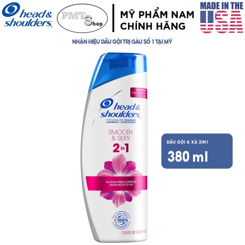 Dầu gội xả Head &amp; Shoulders Mỹ 2in1 Smooth &amp; Silky 380ml sạch gàu