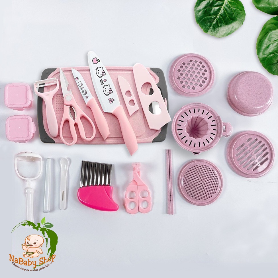 Bộ Dụng Cụ Chế Biến Ăn Dặm Lúa Mạch 10-19 Chi Tiết Cho Bé, ăn dặm kiểu nhật, bộ dao thớt lúa mạch
