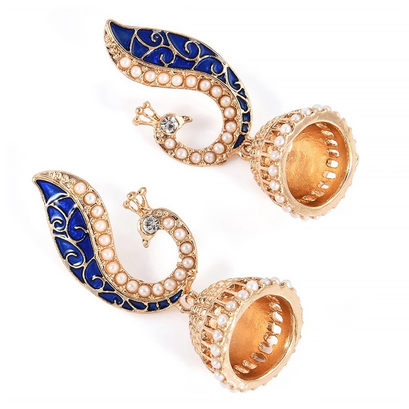 (MớI) Bông Tai HìNh Chim Công ĐíNh NgọC Trai Giả