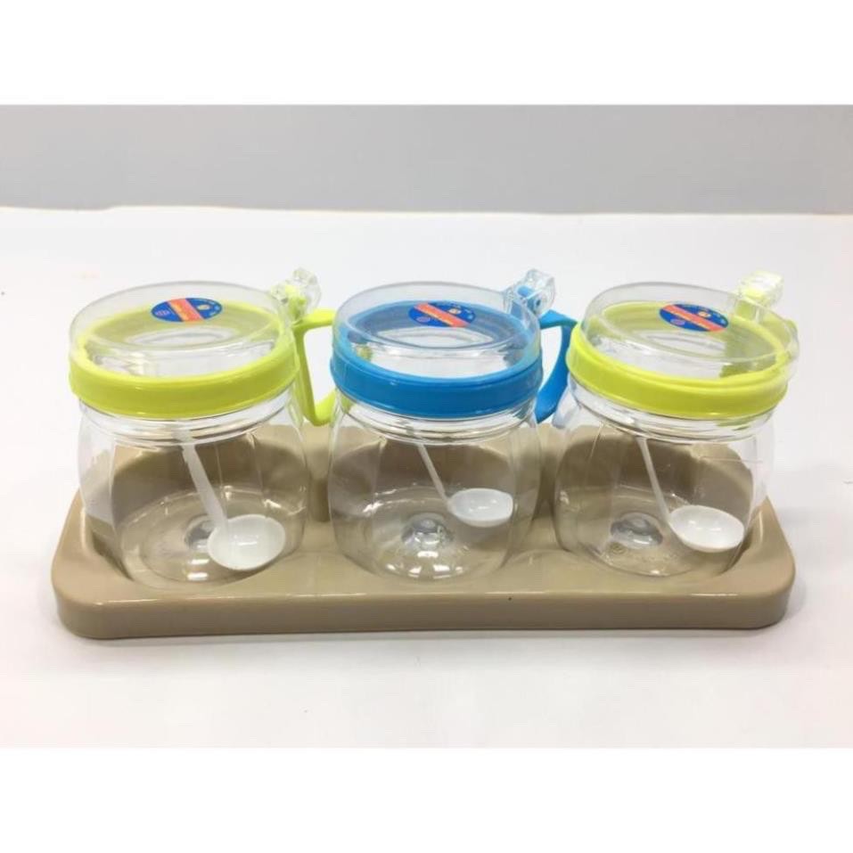 Bộ 3 hộp hũ đựng gia vị nắp bật tiện dụng Việt Nhật kèm thìa