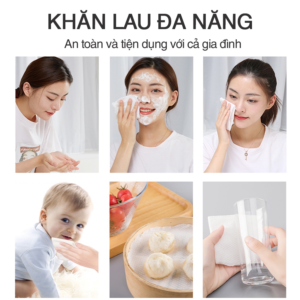 Cuộn khăn giấy lau đa năng ANIMERY, khăn lau mặt, tẩy trang, lau khô ướt, chất liệu cotton, Giadungbpm