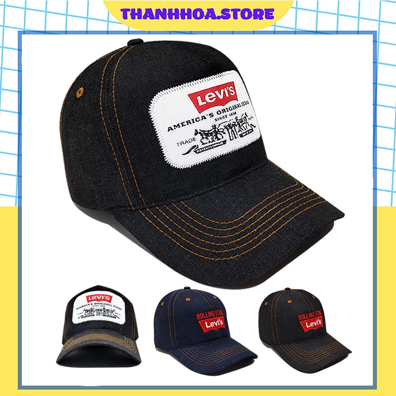 Mũ lưỡi trai nam nữ chất vải bò cao cấp màu đen, xanh, nâu logo trắng đẹp, cá tính, giá rẻ - Nón kết jean bụi LV
