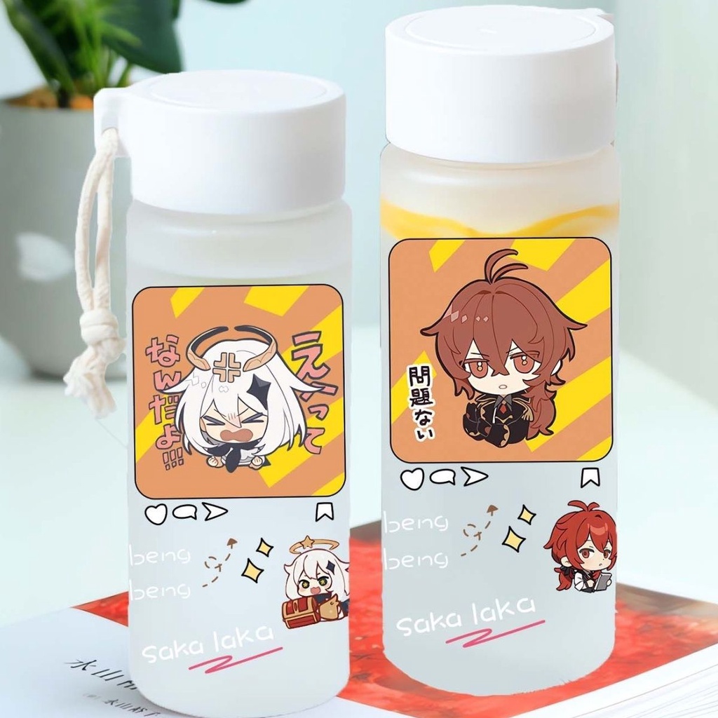 Genshin Impact Water Cup Hai chiều xung quanh trò chơi Cốc thủy tinh mờ bằng nhựa di động Tên chung Paimeng Cốc khẩn cấp Xiao Kaedehara Kazuha Sinh viên Nam và Nữ 19GI