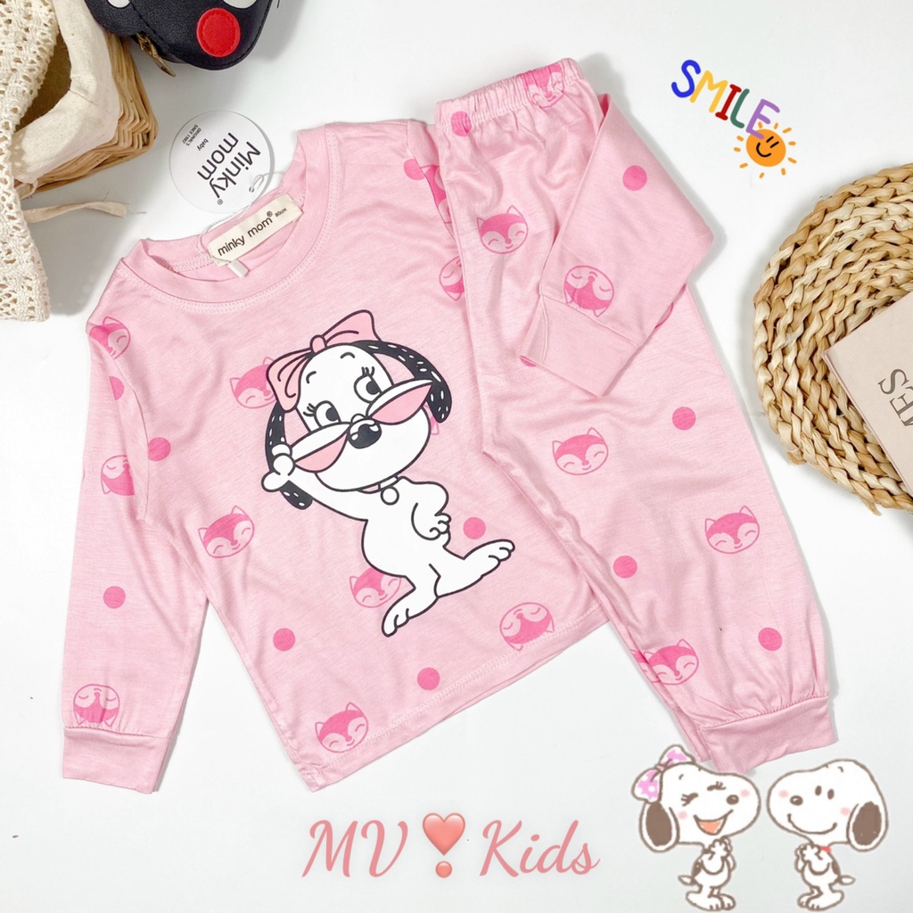 [SALE] Bộ Quần Áo Bé Gái, Bé Trai Minky Mom Vải Thun Lạnh Cún Chấm Bi In Hình, Bộ Dài Tay Cho Bé Mặc Thu Đông MKMTD2165