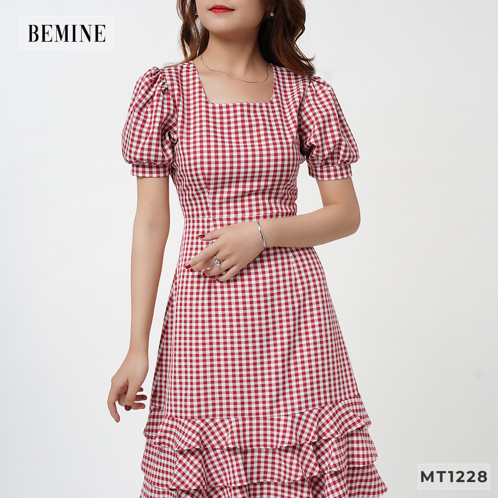 Đầm dáng xòe nữ họa tiết caro nhí bèo lai thiết kế thanh lịch BEMINE MT1228DO | BigBuy360 - bigbuy360.vn