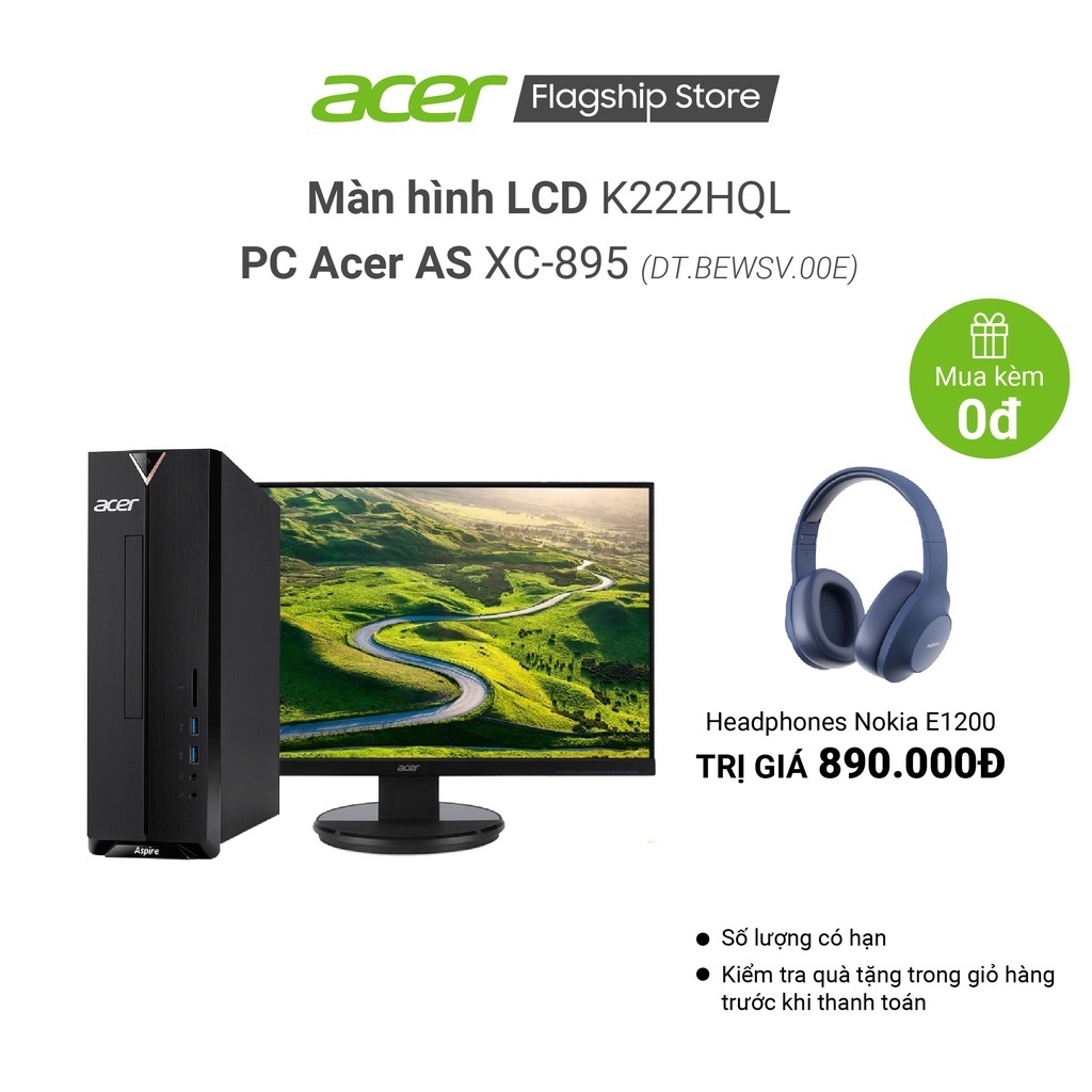 [Mã ELMALL1TR giảm 5% đơn 3TR] Combo PC Acer Aspire XC-895 (DT.BEWSV.00E) Core i5-10400 + LCD ACER K222HQL (UM.WX2SS.004