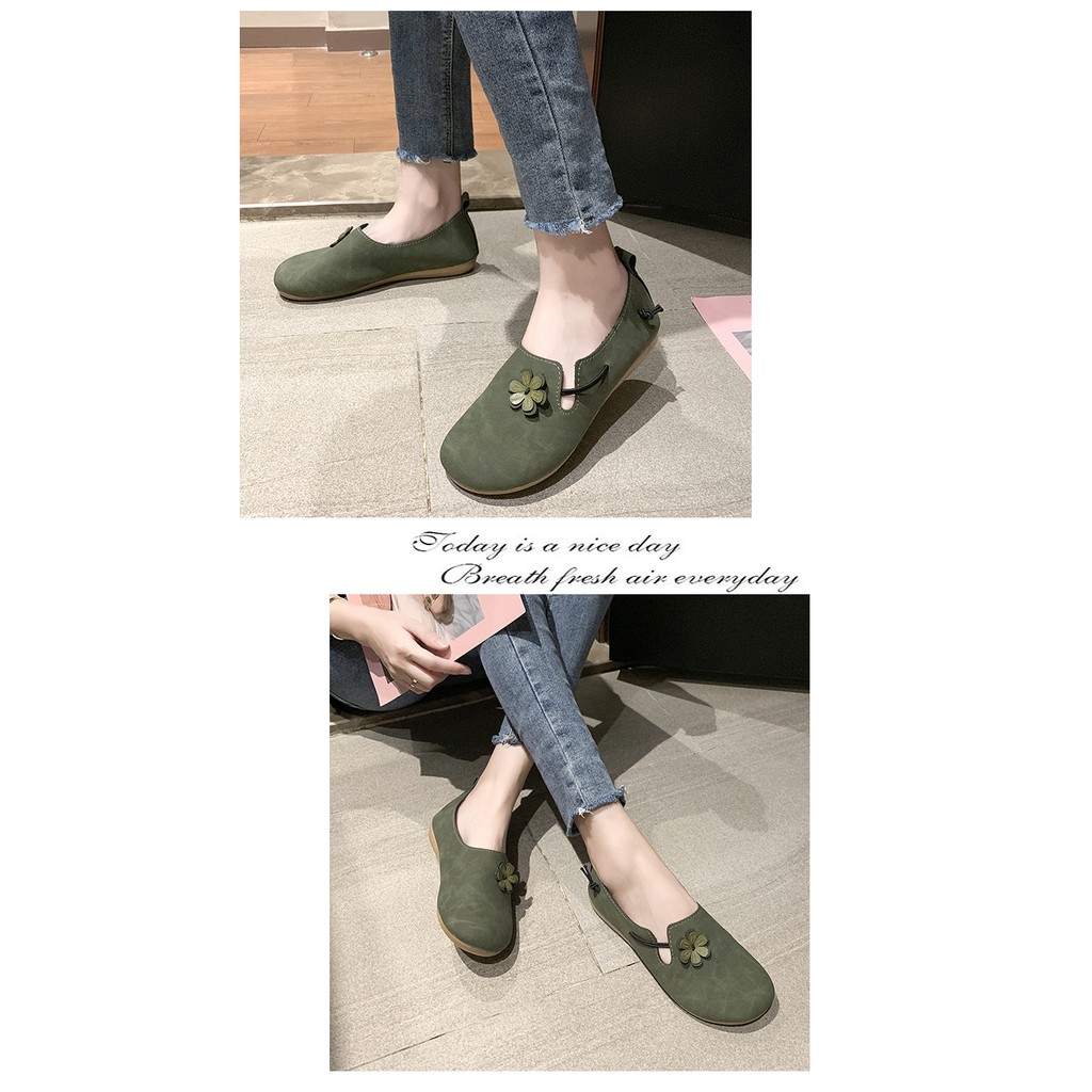 Giày sandal lười bít mũi tròn đính họa tiết hoa đáng yêu vintage cho nữ