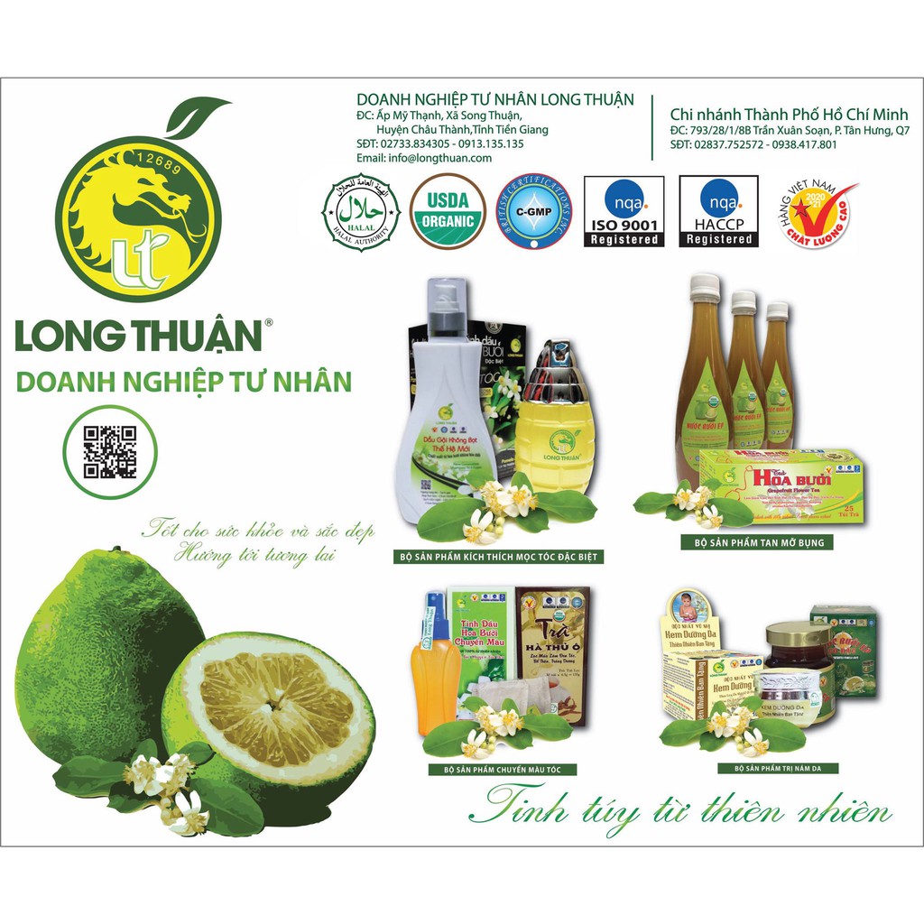 Combo Dưỡng tóc Long Thuận Tinh Dầu Hoa Bưởi Chuyển Màu và Gội Đầu Không Bọt Thế Hệ Mới Chai