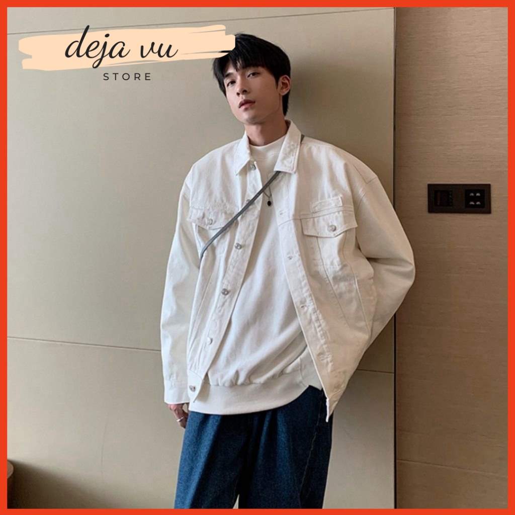 Áo khoác bò nam nữ Deja Vu STORE Áo Denim sơ mi jean unisex trắng xanh cao cấp AB02