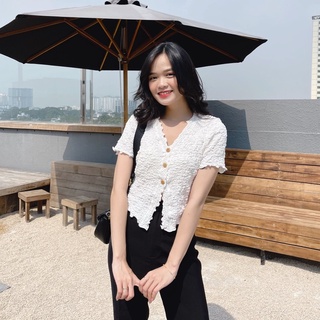 Áo thun xốp cổ tim zareen thu115 trắng
