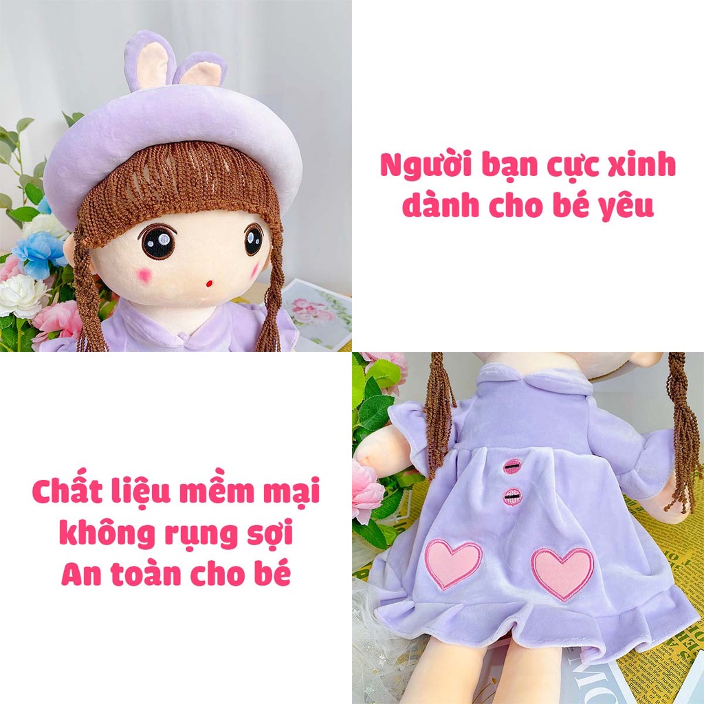 Gấu Bông Búp Bê Váy Nhung Tim Mũ Tai Thỏ Qùa Tặng Dành Cho Bé Gái Gấu Bông Cao Cấp Hama MỚI