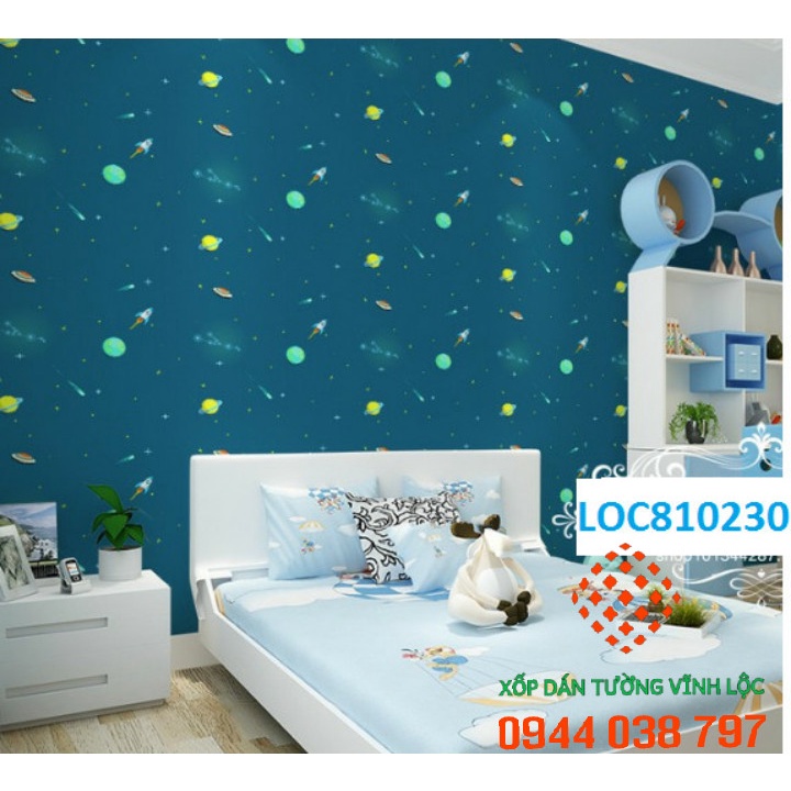 Giấy Dán Tường 3D Keo Sẵn, Hình Vũ Trụ Kích Thước Dài 10m Rộng 45cm