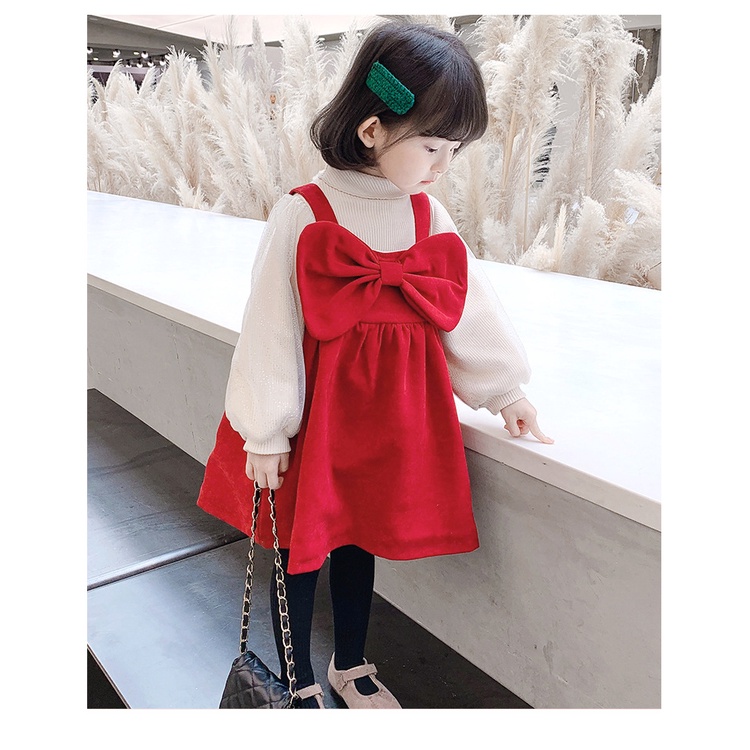 Váy bé gái vải nhung nơ kèm áo HB62- Đầm bé gái xinh xắn