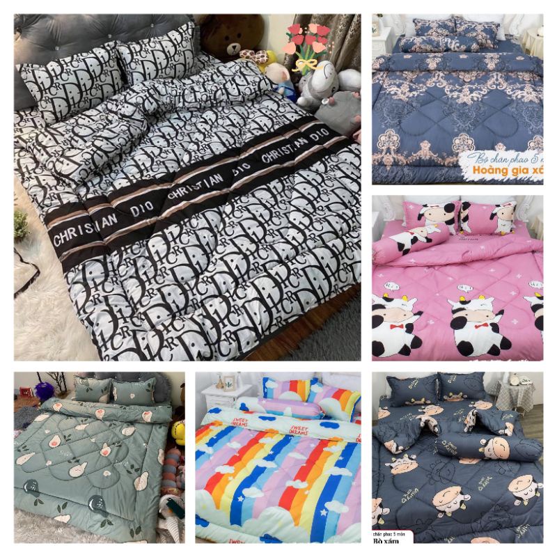 Trọn bộ chăn phao 5 món ga gối poly thương hiệu chăn bông như hình