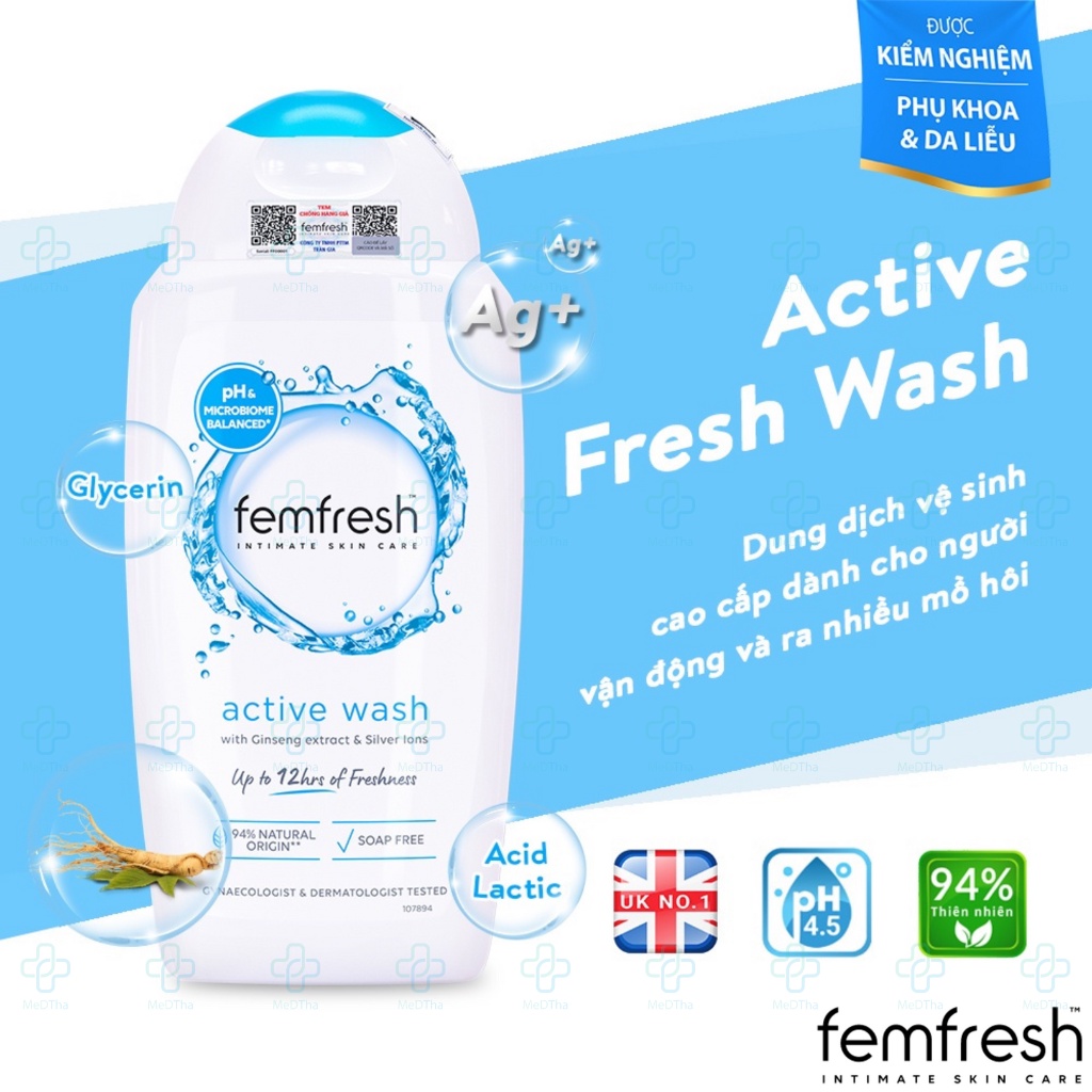 Dung Dịch Vệ Sinh Nam Femfresh Active Wash (Xanh Dương) - Dung Dịch Vệ Sinh, Chăm Sóc Vùng Kín (250ml) [Chính Hãng UK]