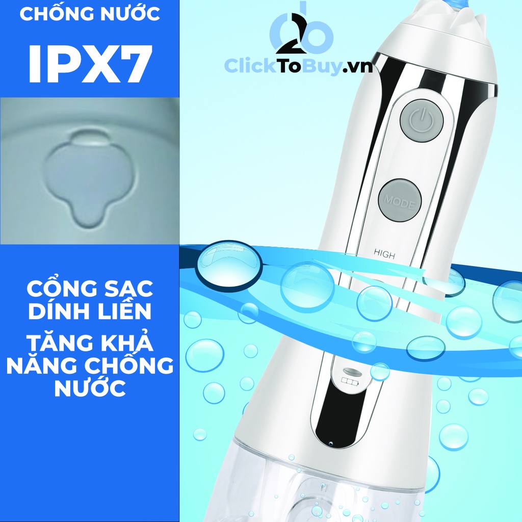 Tăm nước cầm tay h2ofloss HF-2.Dụng cụ vệ sinh răng miệng hoàn hảo, tặng kèm củ sạc