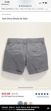 Quần Short Bé Gái Kaki Basic