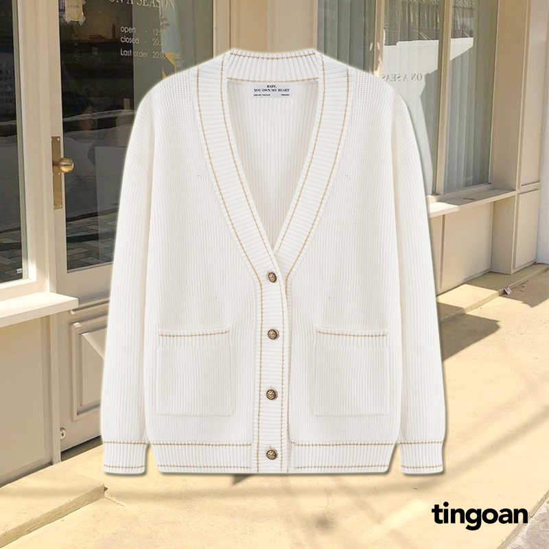 Áo len cardigan trăng viền kim tuyến nhũ vàng tingoan CRUSH CARDIGAN V/WH bản mới nhất năm 2022