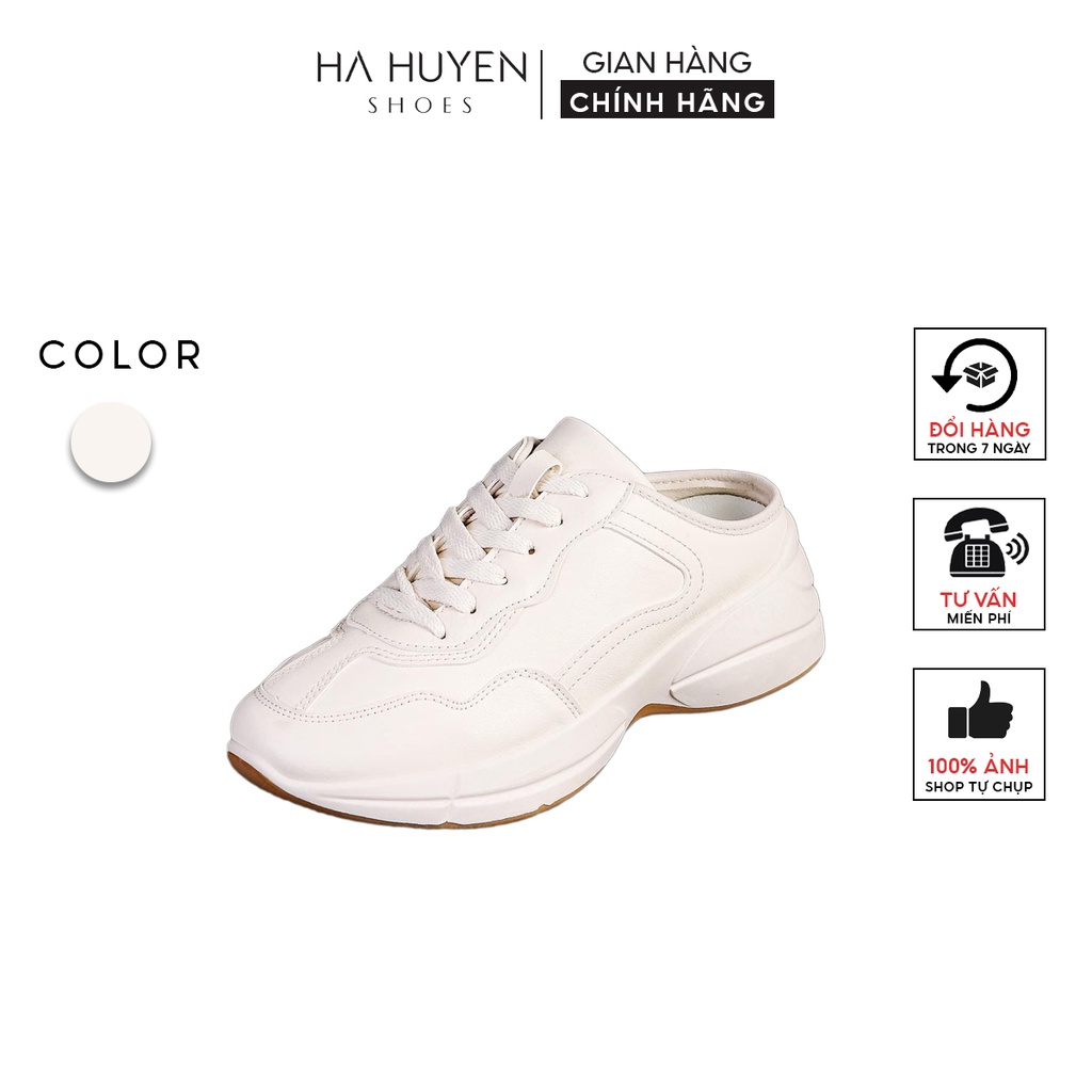 Sục thể thao nữ Hà Huyền Shoes sneaker trơn đế viền nâu năng động trẻ trung - TT002