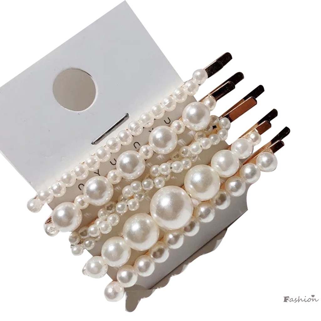 Bộ 5 Kẹp Tóc Đính Ngọc Trai Thời Trang Đơn Giản Cho Nữ