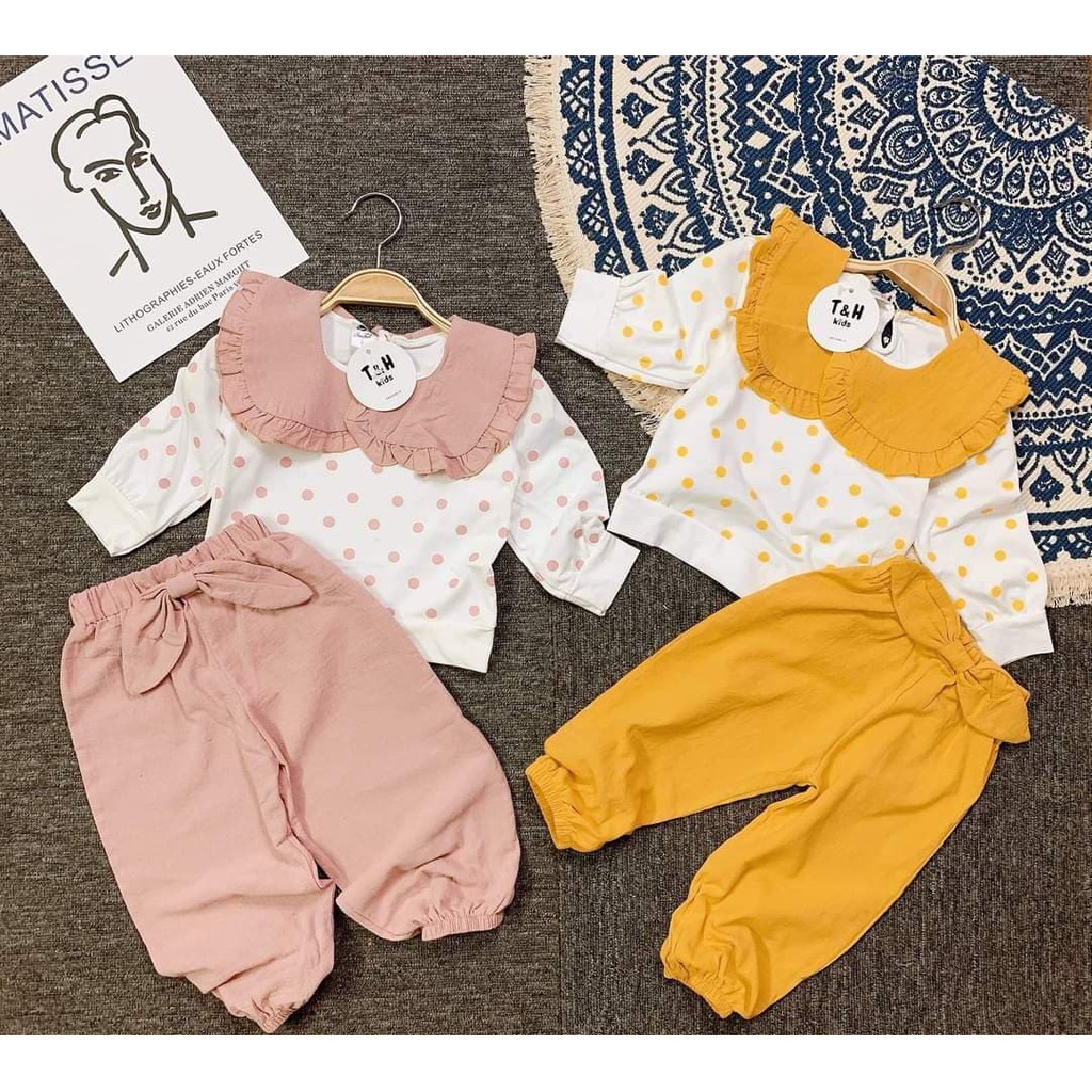 Set Bộ Chấm Bi Dài Tay Cho Bé Gái