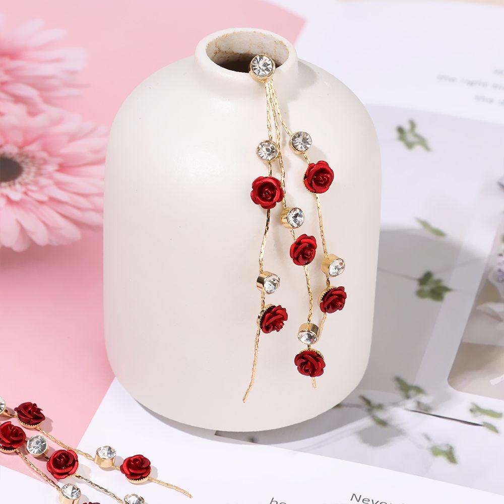 JONYE Hoa Tai Dáng Dài Hình Hoa Hồng Đính Đá Lấp Lánh