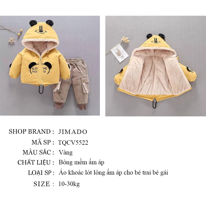 Áo khoác nam nữ bé trai bé gái lót lông siêu dày siêu ấm tai gấu dễ thương JIMADO TQCV5522