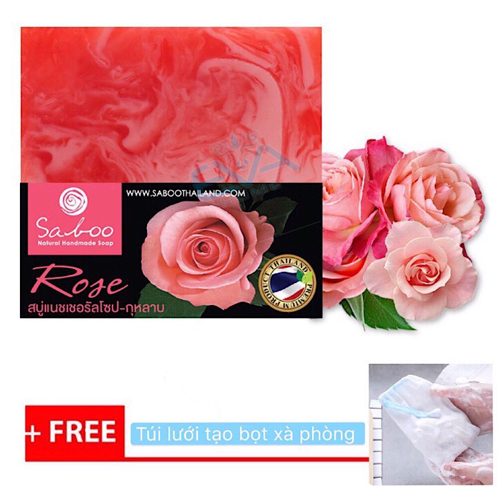 Xà Phòng Saboo Hoa Hồng - Rose Soap Handmade Thailand ( Tặng 1 túi lưới tạo bọt xà phòng)