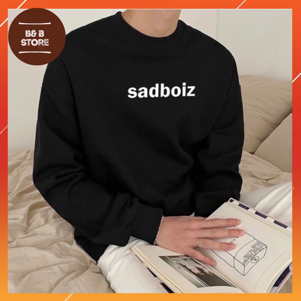 ÁO SWEATER NỈ UNISEX IN SADBOIZ TRƯỚC VÀ SAU PHOM NAM NỮ CỰC ĐẸP