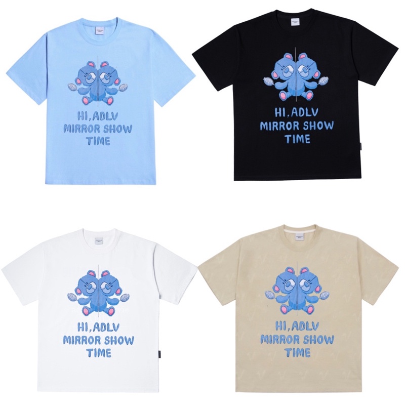 ADLV Áo Thun Cotton Tay Ngắn In Hình Gấu Tráng Gương Cổ Điển Thời Trang Cho Cặp Đôi