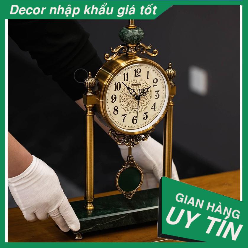 Decor đẹp - Đồng hồ để bàn đá cẩm thạch, hàng [Cao cấp] xuất khẩu Châu Âu, động cơ tĩnh âm kim trôi, quả lắc dao động