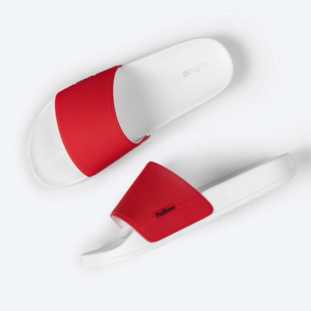 Dép nam nữ quai ngang slipper Pathon quai PVC đế PU trắng quai đỏ Mẫu SD30