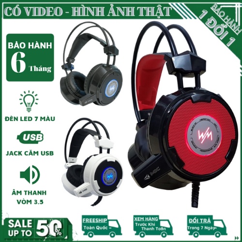 Tai nghe gaming chụp tai WangMing 8900L - Có mic có đèn LED cho máy tính, điện thoại