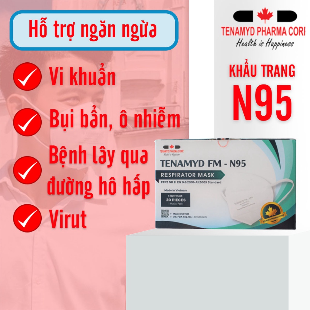 (COMBO 5 HỘP + QUÀ TẶNG) Khẩu Trang N95 Tenamyd Chính Hãng