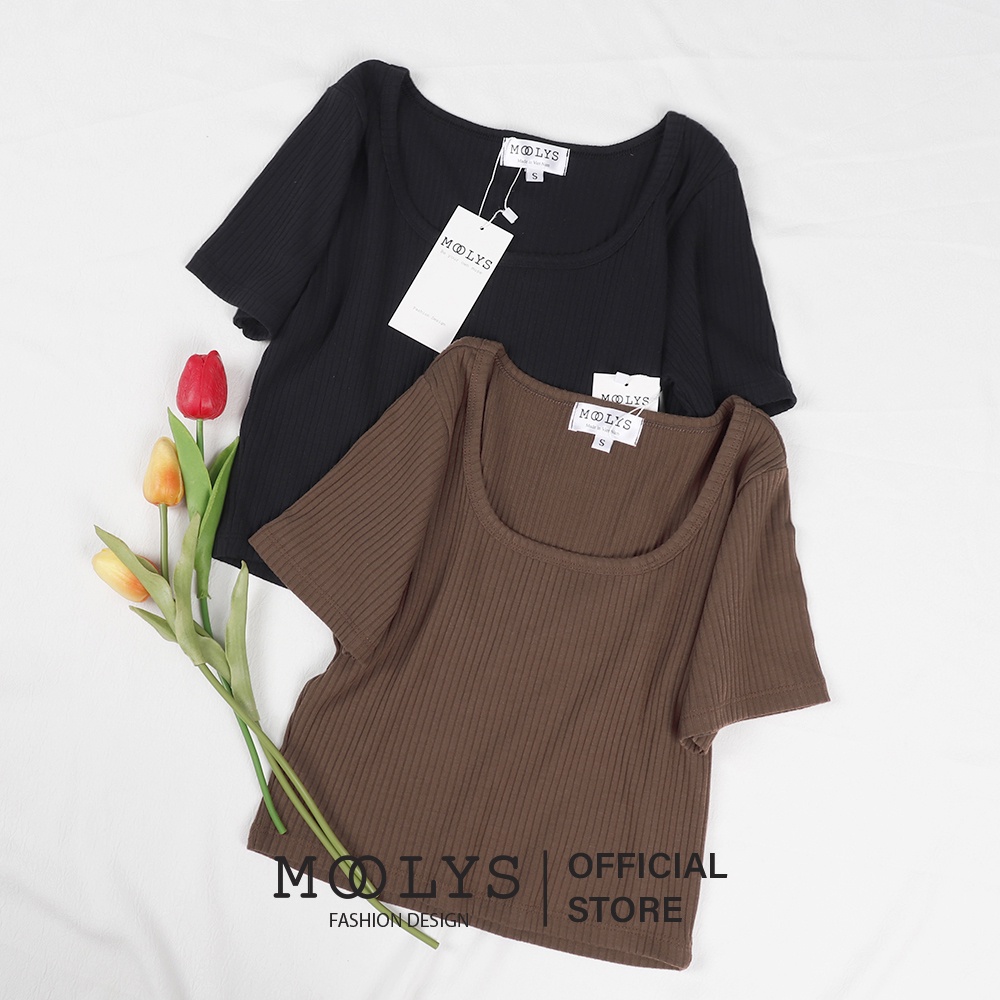 Áo crop top trơn, cổ vuông dễ thương Moolys MC003