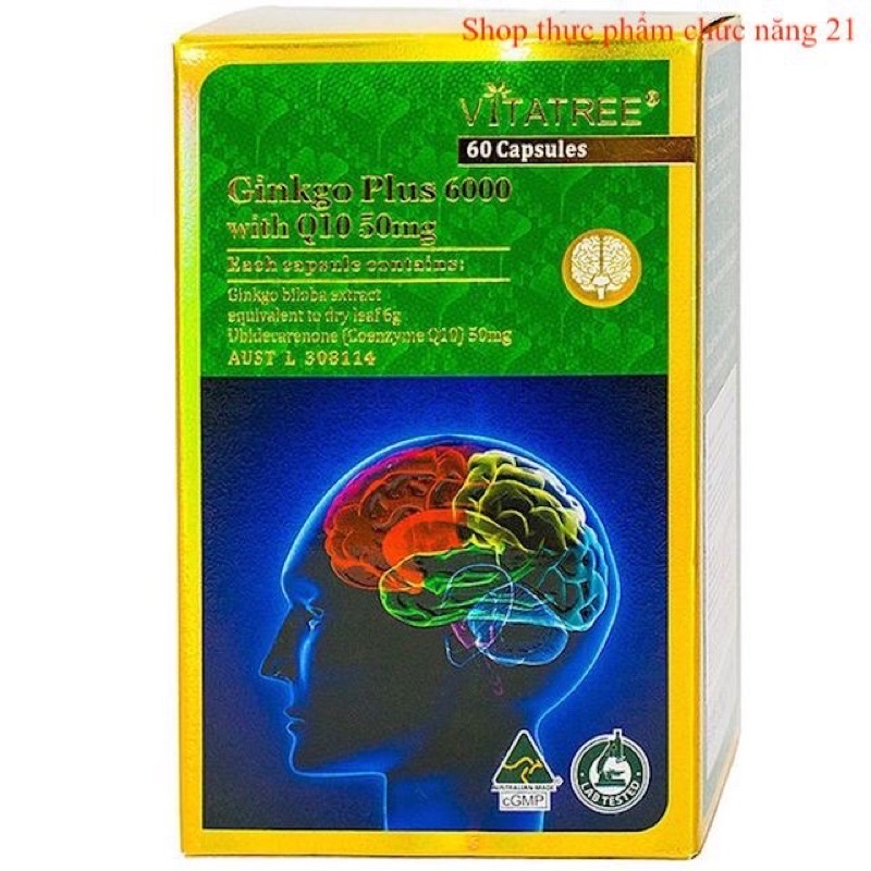 VIÊN BỔ NÃO VITATREE GINKGO PLUS 6000MG WITH Q10 TĂNG CƯỜNG TUẦN HOÀN NÃO (60 viên)